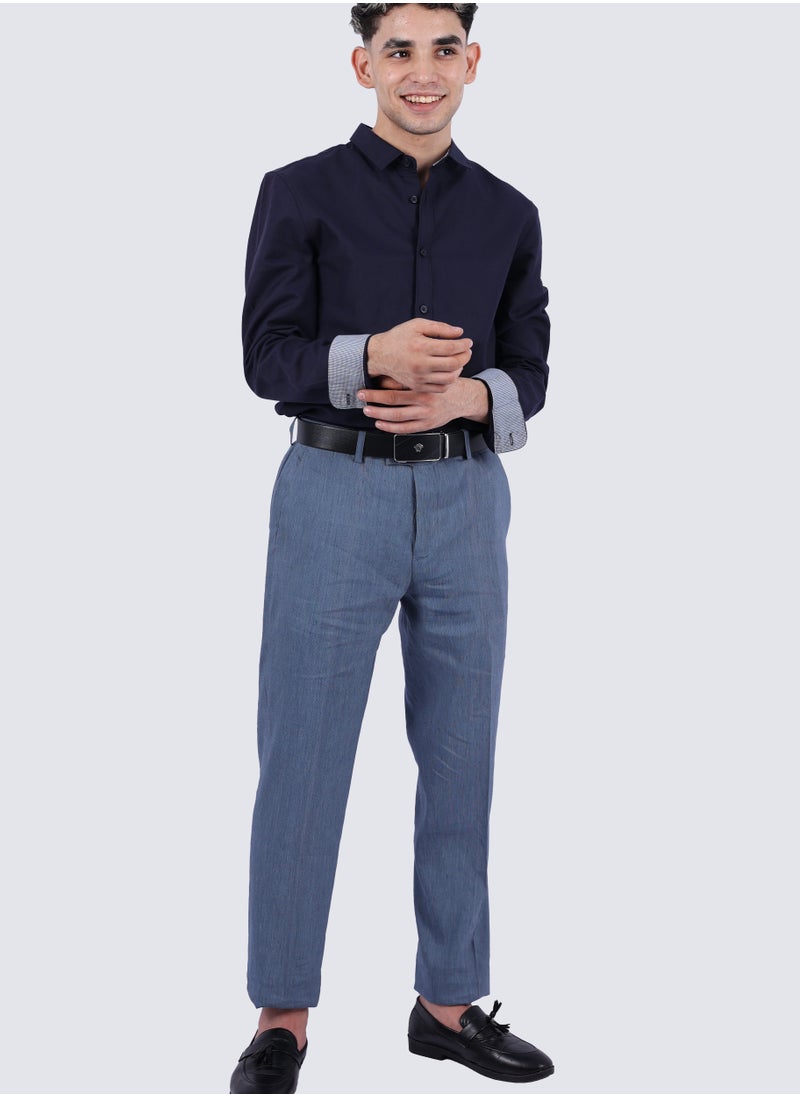 SELECTED - Men's Casual Formal Stretch Flat Front Pants in County Blue - Image 1