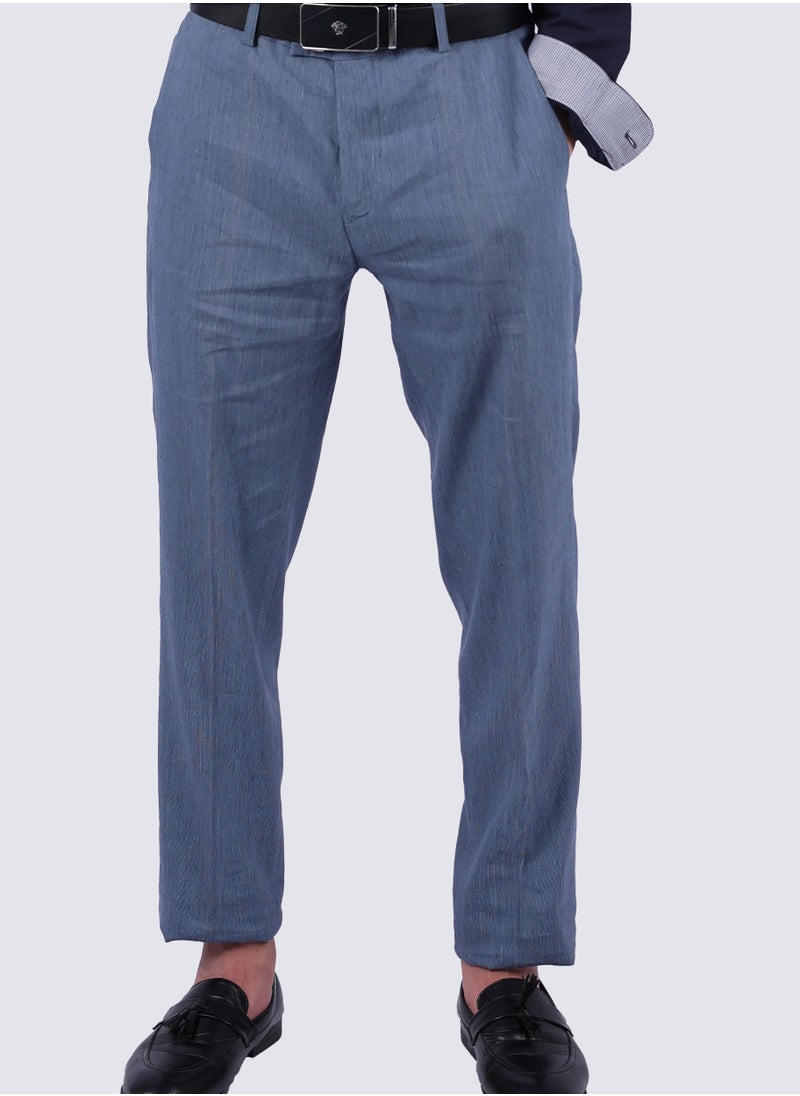 SELECTED - Men's Casual Formal Stretch Flat Front Pants in County Blue - Image 1