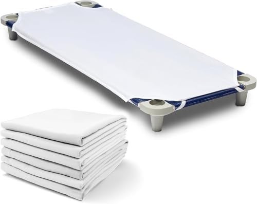 Rollee Pollee White Microfiber Cot Sheets - Super Soft & Durable with Elastic Loops - Ideal for Preschool & Daycare Naptime Bedding - Toddler Size 23" x 42" 6-Pack - Image 1