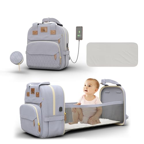Lifelong Cuppy 7in1 Diaper Bag Backpack With Changing Station|Mamma's Bag Waterproof Folding Crib&Baby Bed|Portable Nappy Bag For Maternity,Extendable Diaper Changing Pod&Mosquito Net, grey (LLCMBS01) - Image 1