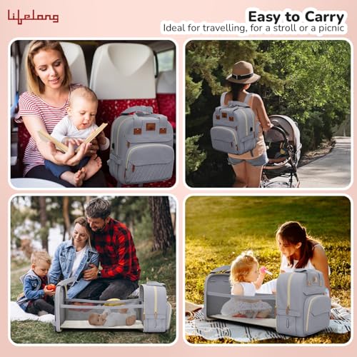 Lifelong Cuppy 7in1 Diaper Bag Backpack With Changing Station|Mamma's Bag Waterproof Folding Crib&Baby Bed|Portable Nappy Bag For Maternity,Extendable Diaper Changing Pod&Mosquito Net, grey (LLCMBS01) - Image 4