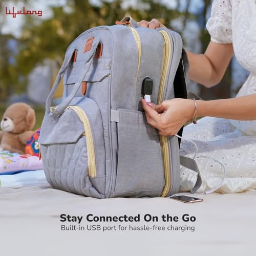 Lifelong Cuppy 7in1 Diaper Bag Backpack With Changing Station|Mamma's Bag Waterproof Folding Crib&Baby Bed|Portable Nappy Bag For Maternity,Extendable Diaper Changing Pod&Mosquito Net, grey (LLCMBS01) - Image 5