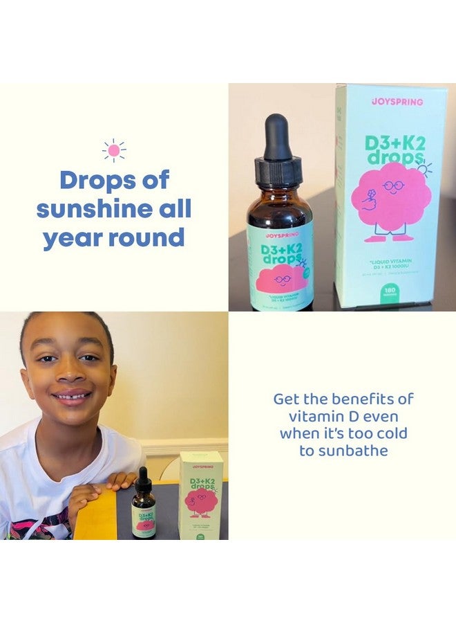 JoySpring Vitamin D3 Kids Drops with K2 - Liquid Supplement for Calcium Absorption & Joint Health - 360 Servings (2 fl oz) - Vitamin D Kids Ages 3-18 - Image 3