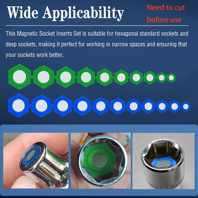 JEUCLEL 21PCS Magnetic Socket Insert Adapter Set with Hexagon Profile, 10 SAE Sizes (5/16-7/8 inch) and 11 Metric Sizes (8-19mm), for Efficient and Easy Work - Image 3