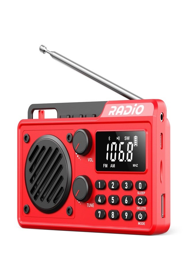 kamapulo Portable Radio AM FM 1500mAh Rechargeable with Best Reception, Transistor shortwave Radio Wireless Bluetooth Speaker, with Large LCD Screen, Support TF Card U Disk, Earphone, Sleep Timer (Red) - Image 1