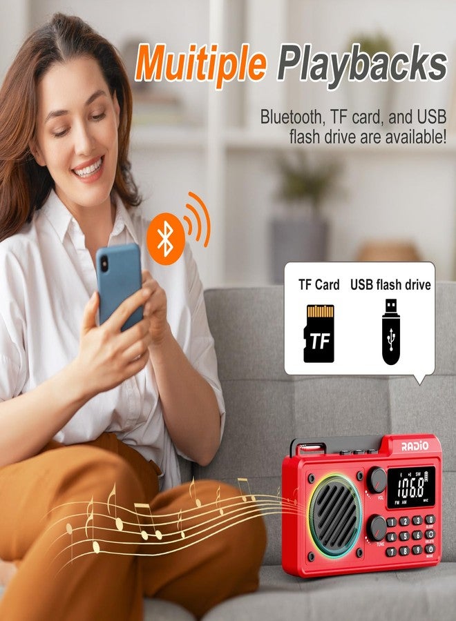 kamapulo Portable Radio AM FM 1500mAh Rechargeable with Best Reception, Transistor shortwave Radio Wireless Bluetooth Speaker, with Large LCD Screen, Support TF Card U Disk, Earphone, Sleep Timer (Red) - Image 3