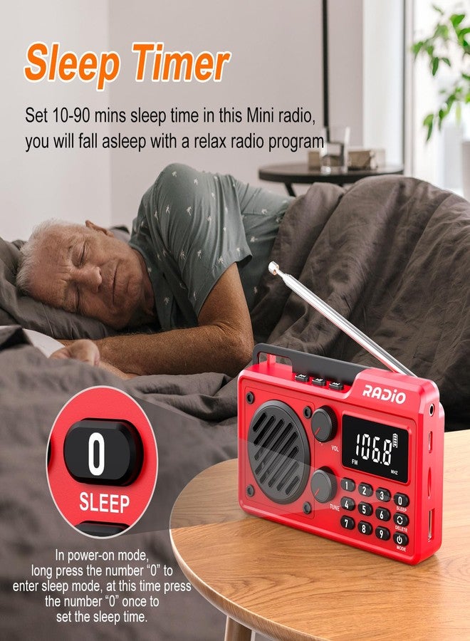 kamapulo Portable Radio AM FM 1500mAh Rechargeable with Best Reception, Transistor shortwave Radio Wireless Bluetooth Speaker, with Large LCD Screen, Support TF Card U Disk, Earphone, Sleep Timer (Red) - Image 5