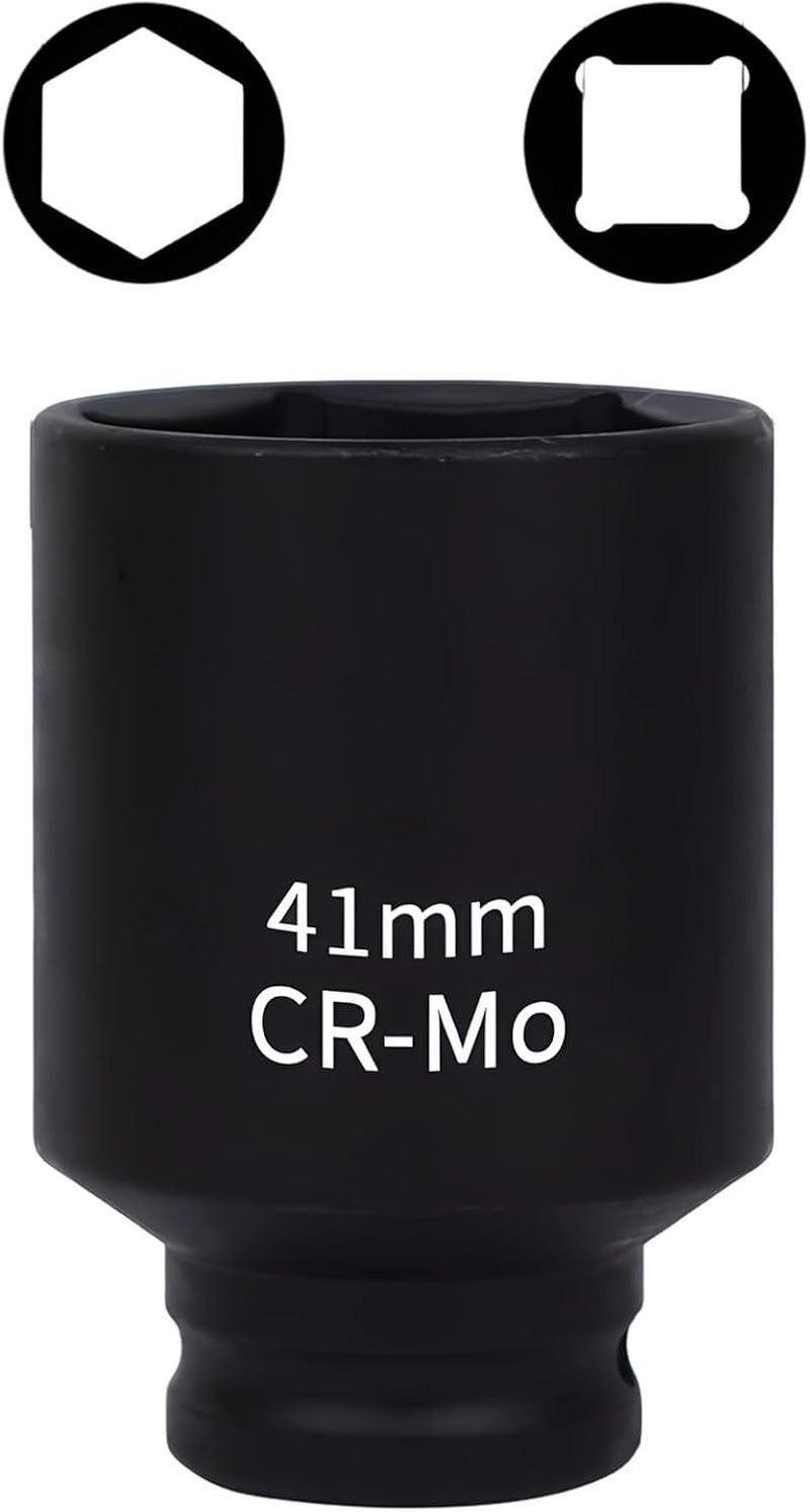 1/2 Inch Drive 41Mm Impact Socket, Cr-Mo Alloy Steel, 3.1 in Height for Electric Wrench, 6-Point Hex, Corrosion-Resistant - Image 1