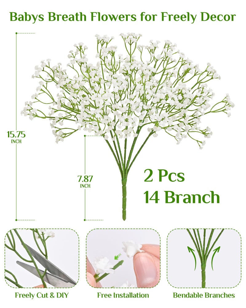 Dolicer 14 Branches Babys Breath Artificial Flowers, 2 Bundles Real Touch Baby Breath Flowers Artificial Bulk, White Fake Flowers, Faux Babies Breath for Wedding Floral Arrangements Home Decor - Image 3