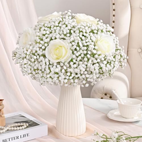 Dolicer 14 Branches Babys Breath Artificial Flowers, 2 Bundles Real Touch Baby Breath Flowers Artificial Bulk, White Fake Flowers, Faux Babies Breath for Wedding Floral Arrangements Home Decor - Image 2