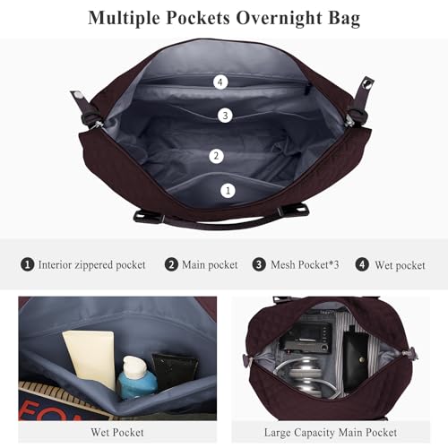 HYC00 Weekender Bags for Women, Travel Duffel Overnight Carry on Bag with Toiletry Bag&Wet Pocket,Wine Purple - Image 3