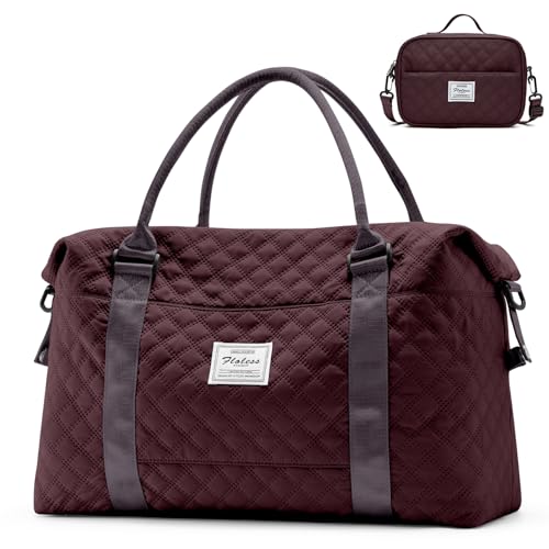 HYC00 Weekender Bags for Women, Travel Duffel Overnight Carry on Bag with Toiletry Bag&Wet Pocket,Wine Purple - Image 1