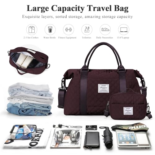 HYC00 Weekender Bags for Women, Travel Duffel Overnight Carry on Bag with Toiletry Bag&Wet Pocket,Wine Purple - Image 4
