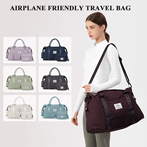 HYC00 Weekender Bags for Women, Travel Duffel Overnight Carry on Bag with Toiletry Bag&Wet Pocket,Wine Purple - Image 2