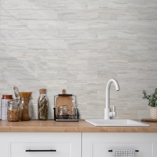 AULIGET 3" x 6" Subway Tile Peel and Stick Backsplash, Thick PVC Stick on Wall Tiles (100, Beige Slate) - Image 2