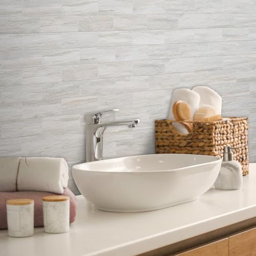 AULIGET 3" x 6" Subway Tile Peel and Stick Backsplash, Thick PVC Stick on Wall Tiles (100, Beige Slate) - Image 4