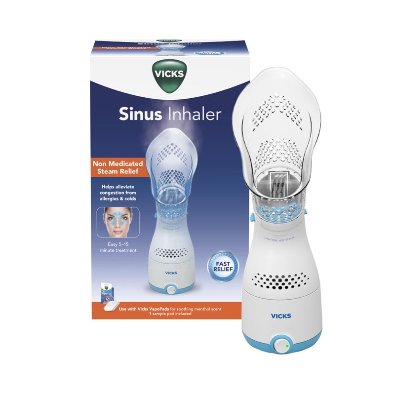 Vicks جهاز استنشاق فيكس للجيوب الأنفية - جهاز بخار شخصي لتخفيف الجيوب الأنفية، الحساسية، الاحتقان، السعال والزكام، جهاز بخار للوجه، يهدئ الممرات الأنفية والحنجرة، يستخدم مع وسادات فابو (1 مضمنة)، مؤهل لـ FSA و HSA - Image 1