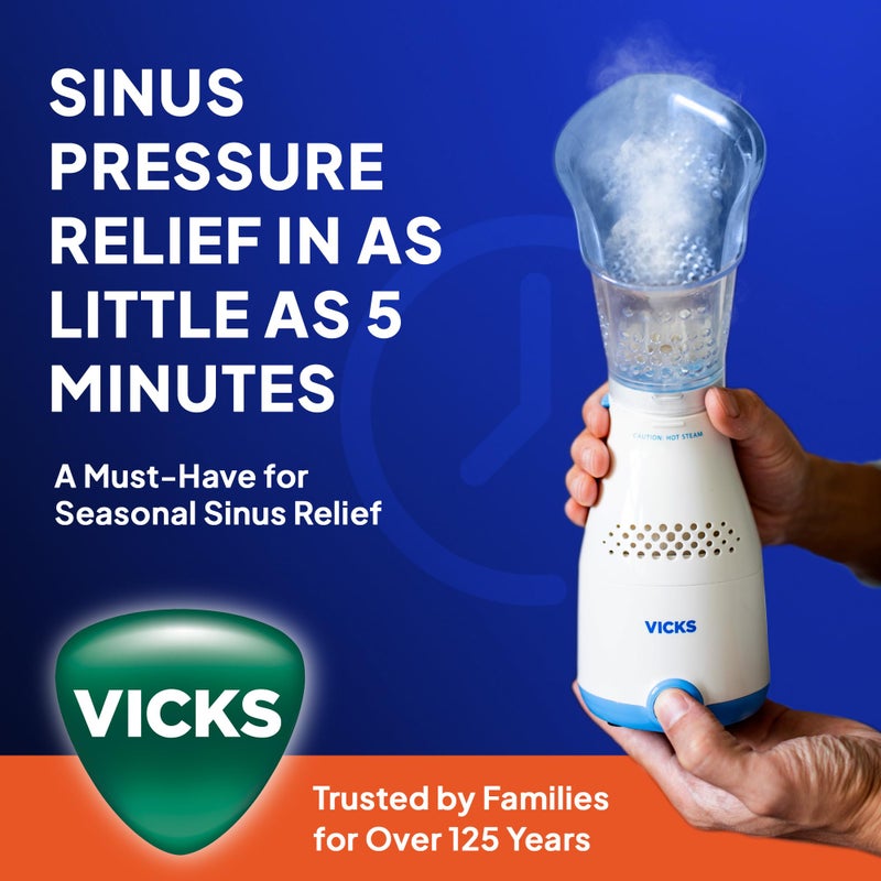 Vicks جهاز استنشاق فيكس للجيوب الأنفية - جهاز بخار شخصي لتخفيف الجيوب الأنفية، الحساسية، الاحتقان، السعال والزكام، جهاز بخار للوجه، يهدئ الممرات الأنفية والحنجرة، يستخدم مع وسادات فابو (1 مضمنة)، مؤهل لـ FSA و HSA - Image 5