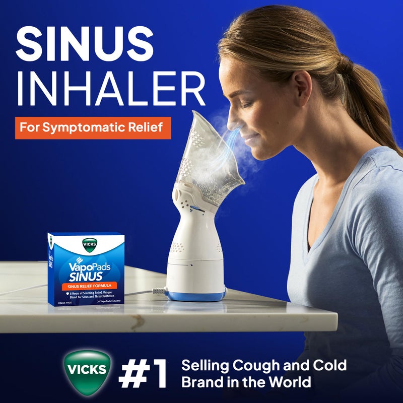 Vicks جهاز استنشاق فيكس للجيوب الأنفية - جهاز بخار شخصي لتخفيف الجيوب الأنفية، الحساسية، الاحتقان، السعال والزكام، جهاز بخار للوجه، يهدئ الممرات الأنفية والحنجرة، يستخدم مع وسادات فابو (1 مضمنة)، مؤهل لـ FSA و HSA - Image 2