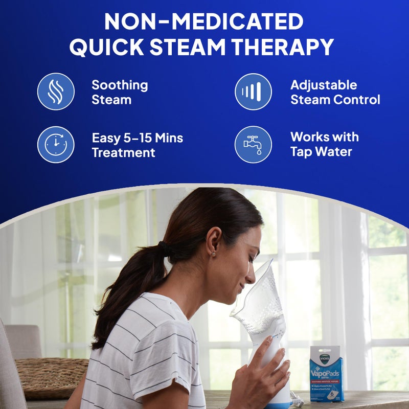 Vicks جهاز استنشاق فيكس للجيوب الأنفية - جهاز بخار شخصي لتخفيف الجيوب الأنفية، الحساسية، الاحتقان، السعال والزكام، جهاز بخار للوجه، يهدئ الممرات الأنفية والحنجرة، يستخدم مع وسادات فابو (1 مضمنة)، مؤهل لـ FSA و HSA - Image 4