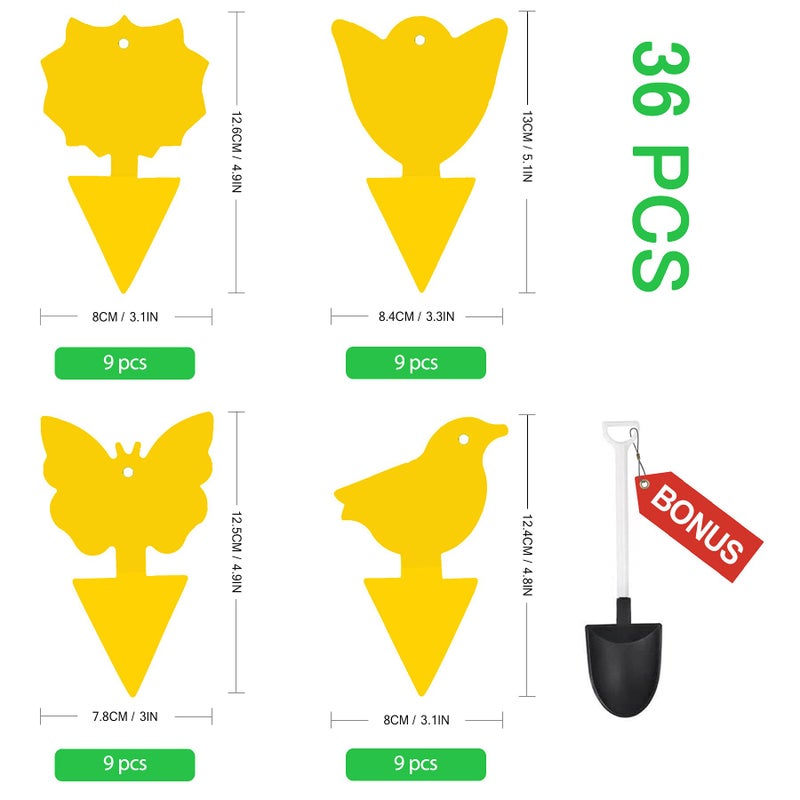 Greenkeeper 36 Pcs Classic Sticky Traps for Fungus Gnat (Plants), Fruit Fly, Whitefly, and Fly, Yellow Sticky Insect Catcher Traps for Indoor/Outdoor, Kitchen, and Plants, High-End Glue, Non-Toxic, 4 Shapes - Image 2