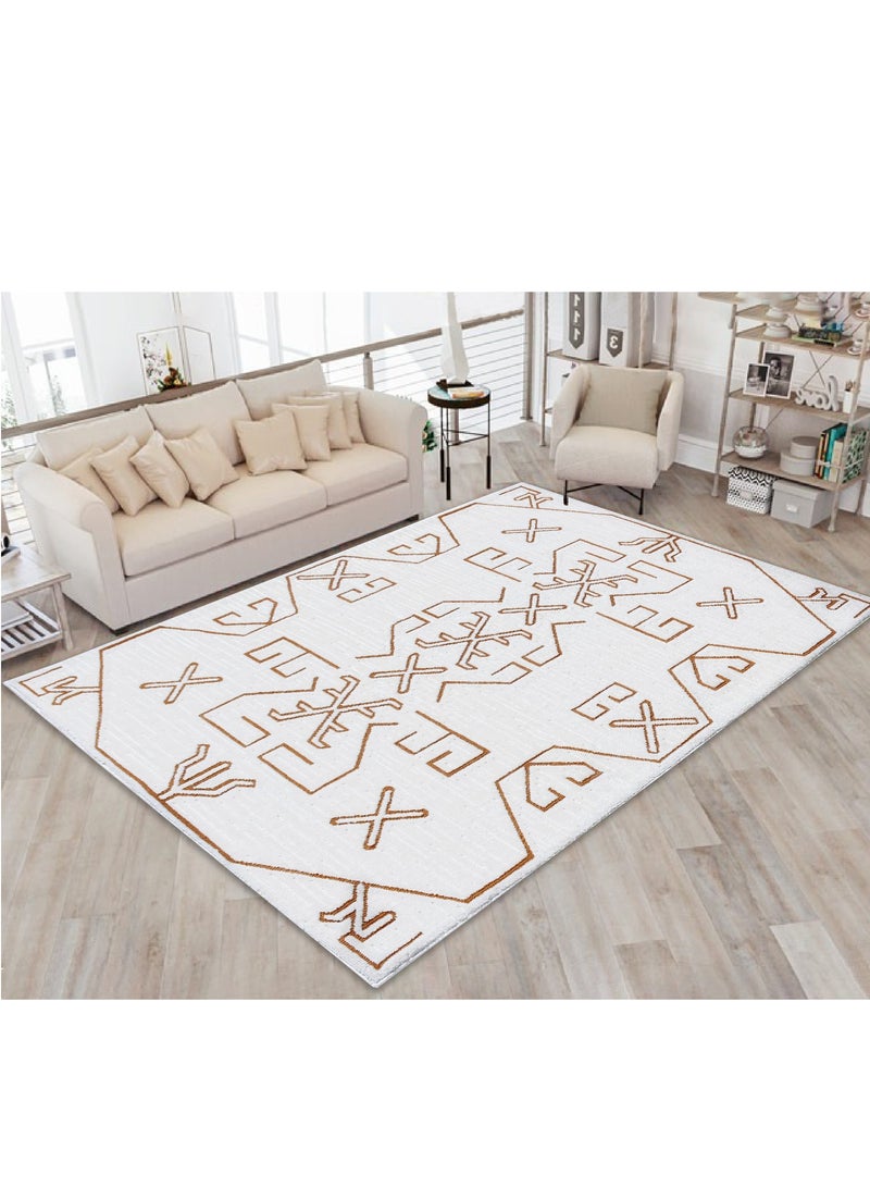 Tribe-Ivory-Copper-190X290 cm anti skid Machine Made Thick Indian Rug - Image 1