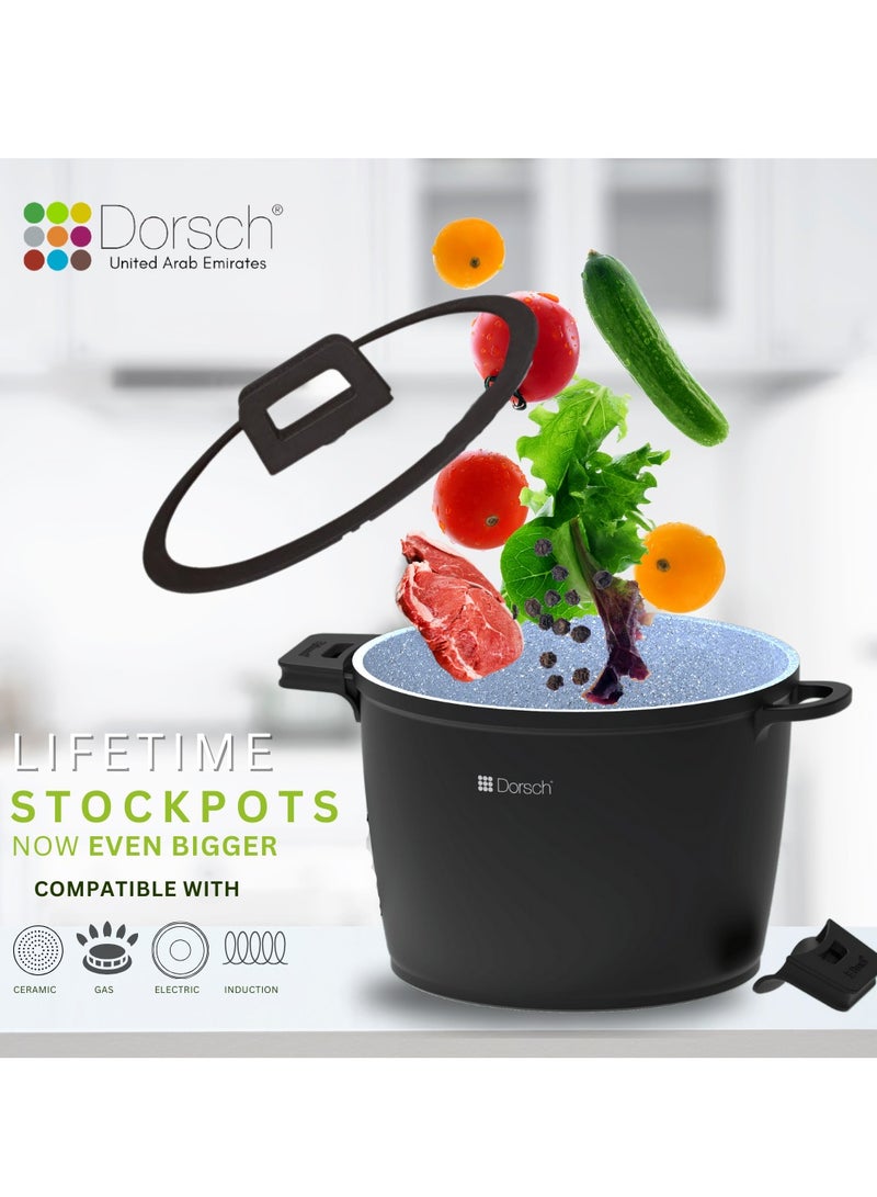Dorsch Danish Design Ceramic Coated StockPot | Durable Die-Cast Aluminum Body | Induction & Gas Stove Compatible | TUV Safety Certified | Removable Silicone Handles for Convenience | Tempered Glass Lid Included | Sleek Design  (28 cm – 10 Liter) - Image 3
