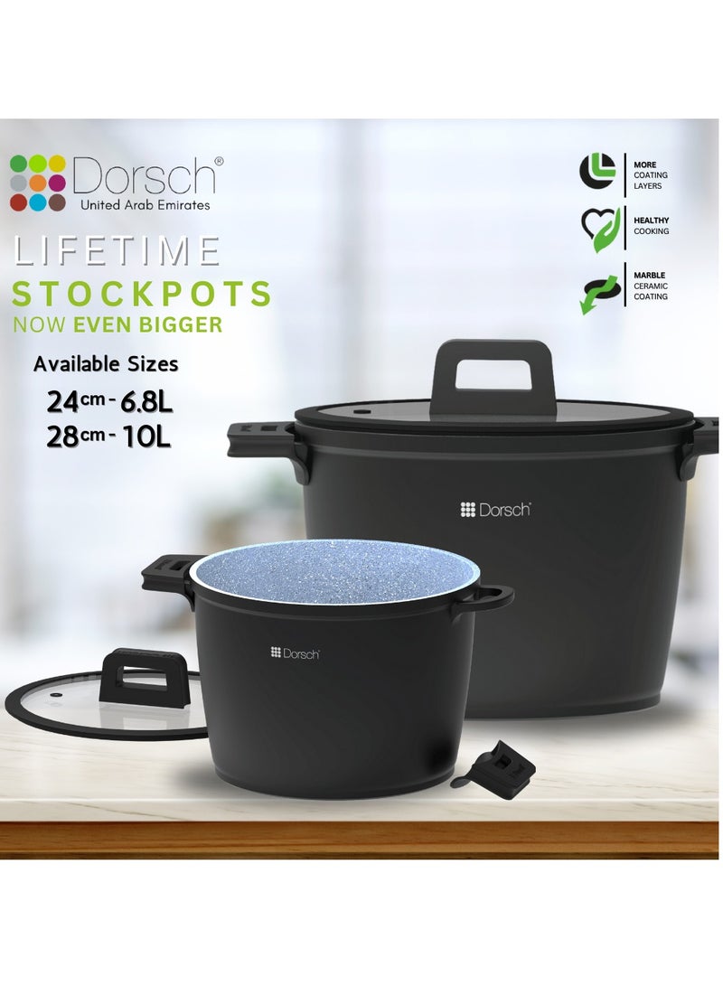 Dorsch Danish Design Ceramic Coated StockPot | Durable Die-Cast Aluminum Body | Induction & Gas Stove Compatible | TUV Safety Certified | Removable Silicone Handles for Convenience | Tempered Glass Lid Included | Sleek Design  (28 cm – 10 Liter) - Image 5