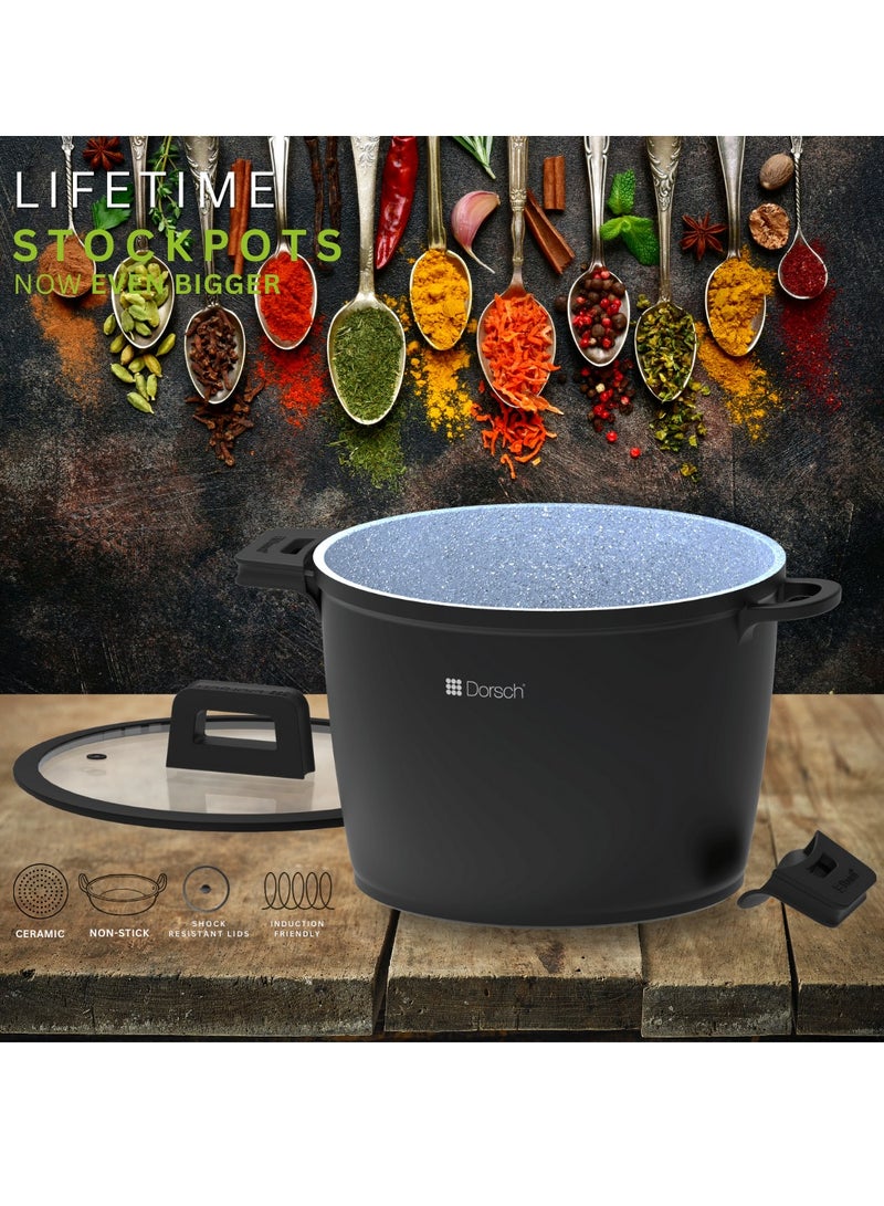 Dorsch Danish Design Ceramic Coated StockPot | Durable Die-Cast Aluminum Body | Induction & Gas Stove Compatible | TUV Safety Certified | Removable Silicone Handles for Convenience | Tempered Glass Lid Included | Sleek Design  (28 cm – 10 Liter) - Image 4