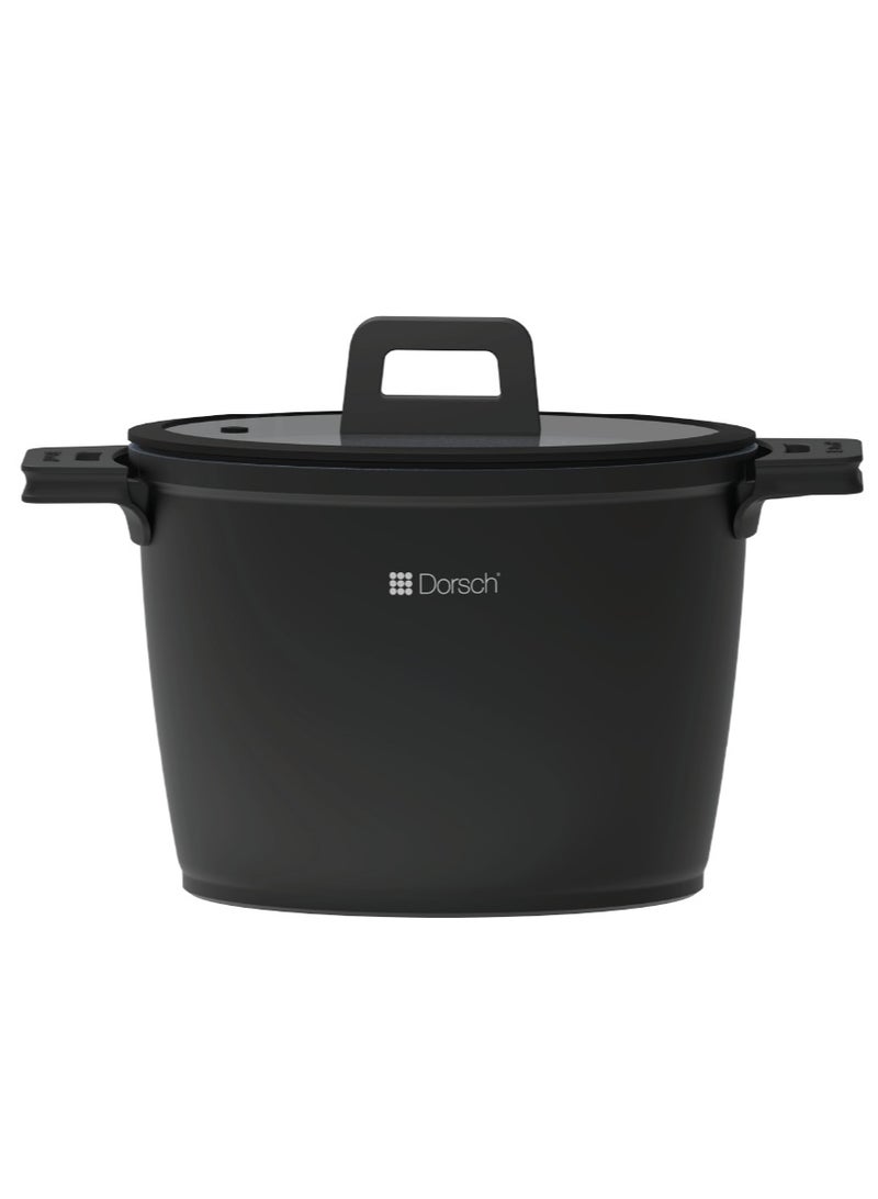 Dorsch Danish Design Ceramic Coated StockPot | Durable Die-Cast Aluminum Body | Induction & Gas Stove Compatible | TUV Safety Certified | Removable Silicone Handles for Convenience | Tempered Glass Lid Included | Sleek Design  (28 cm – 10 Liter) - Image 1