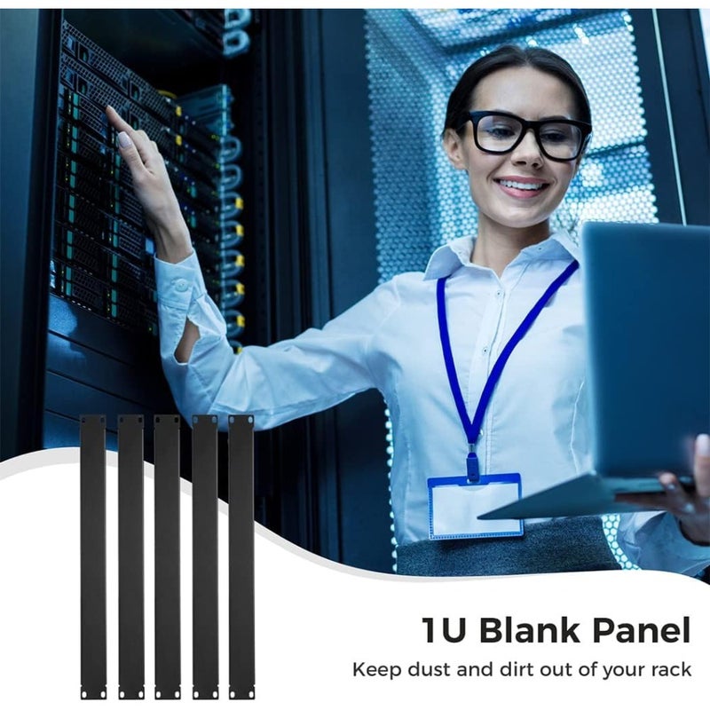 1U Blank Panel, 5 Pcs Metal Rack Mount Filler Panels, Suitable for 19-inch Server Rack Cabinets/Enclosures/Network Cabinets, Color: Black. - Image 2