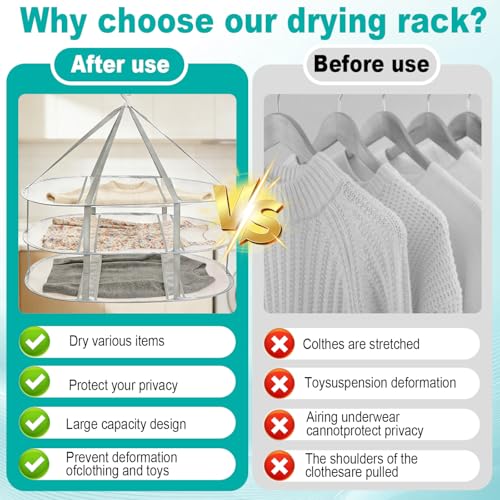 Aiokuo 3-Tier Folding Mesh Clothes Drying Rack, Hanging Sweater Dryer for Laundry, Large Foldable Flat Dry Hanger, Portable Mesh Clothes Drying Net for Delicate Garments - Image 4
