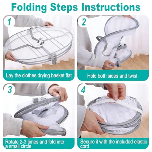 Aiokuo 3-Tier Folding Mesh Clothes Drying Rack, Hanging Sweater Dryer for Laundry, Large Foldable Flat Dry Hanger, Portable Mesh Clothes Drying Net for Delicate Garments - Image 3