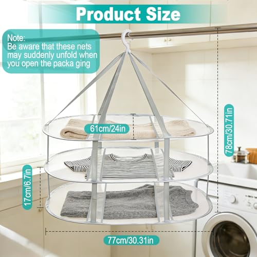 Aiokuo 3-Tier Folding Mesh Clothes Drying Rack, Hanging Sweater Dryer for Laundry, Large Foldable Flat Dry Hanger, Portable Mesh Clothes Drying Net for Delicate Garments - Image 5