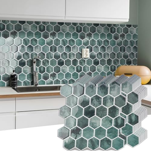 WalDecoo 10Sheet Hexagon Peel and Stick Backsplash for Kitchen New Upgrade Premium Extra Thicker Design 3D Self Adhesive Wall Tiles Large Stick on Tiles for Kitchen and Bathroom 12 x 12 - Image 1