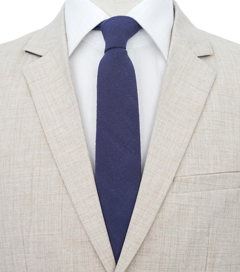 BELLUNO Men's Skinny Ties, Cotton Linen Blend 2.5 inch Solid Neckties - Image 2