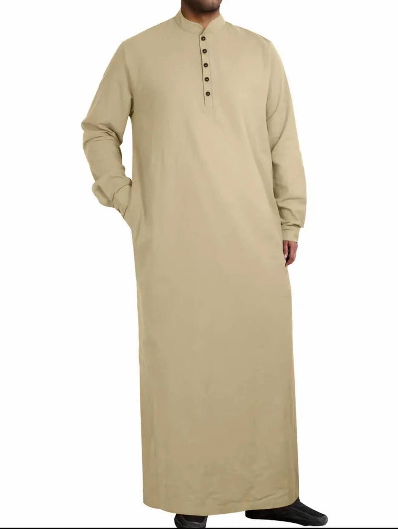 Men's Long Robe with Button Closure, Cotton Fabric, Vintage  Style