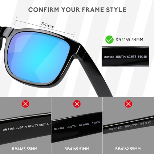 Betterun 4 Pairs Polarized Replacement Lens for Ray-Ban Justin RB4165 54mm Sunglasses, Anti-Scratch and Impact Resistant - Image 2