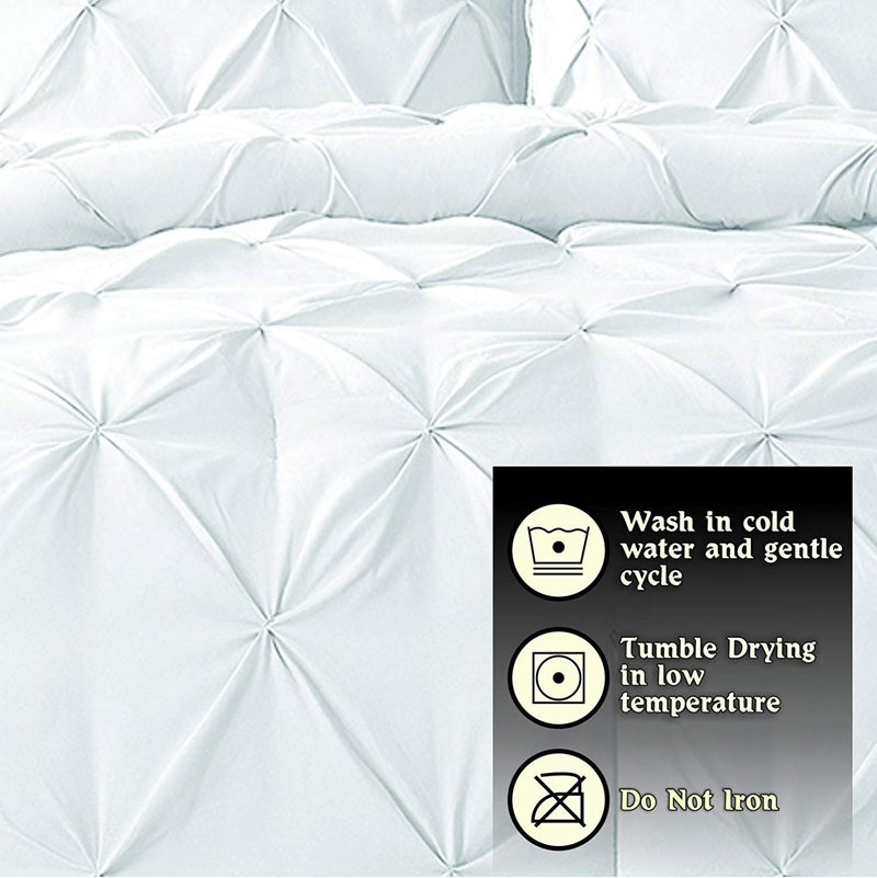 Crown Collection Luxuriate Hotel 1000-TC Hypoallergenic Ultra Soft design 100% Egyptian Cotton 90X90" inch Full/Full XL/ Queen Size White Solid Pinch Plated Duvet Cover With Zipper Colser & 2pcs Pillow Case Set - Image 4