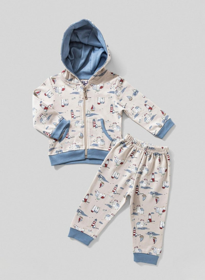 full moon 1 Baby Pyjama Set, 2-Piece Nautical Print Cotton Sleepwear,