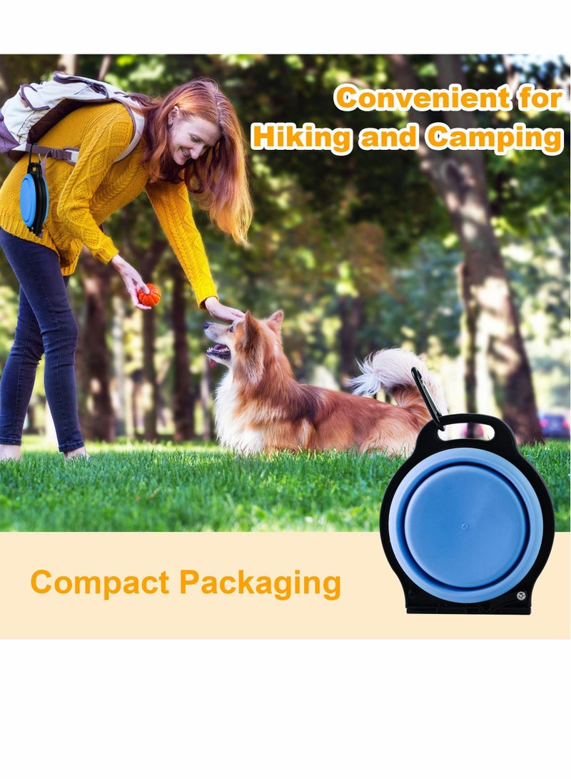 SYOSI Collapsible Dog Bowls, Portable Travel Pet Feeder Bowl, 2 in 1 Expandable Silicone Pet Food & Water Double Bowl, Cat Feeder Dish with Carabiner for Walking, Traveling, Hiking, Camping（Blue） - Image 5