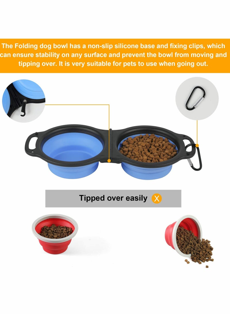 SYOSI Collapsible Dog Bowls, Portable Travel Pet Feeder Bowl, 2 in 1 Expandable Silicone Pet Food & Water Double Bowl, Cat Feeder Dish with Carabiner for Walking, Traveling, Hiking, Camping（Blue） - Image 4
