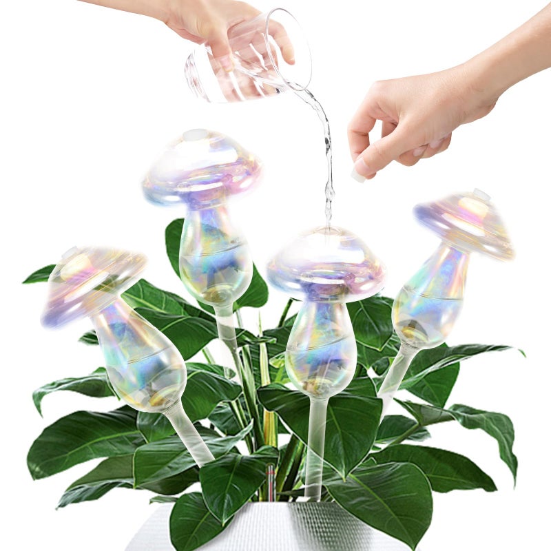 JFLLAJNF Plant Watering Globes-4pcs Self Watering Planter Insert,Plant Watering Devices,Glass Watering Bulbs for Indoor Plants,Mushroom Watering Globes,Top-Fill Watering - Image 1