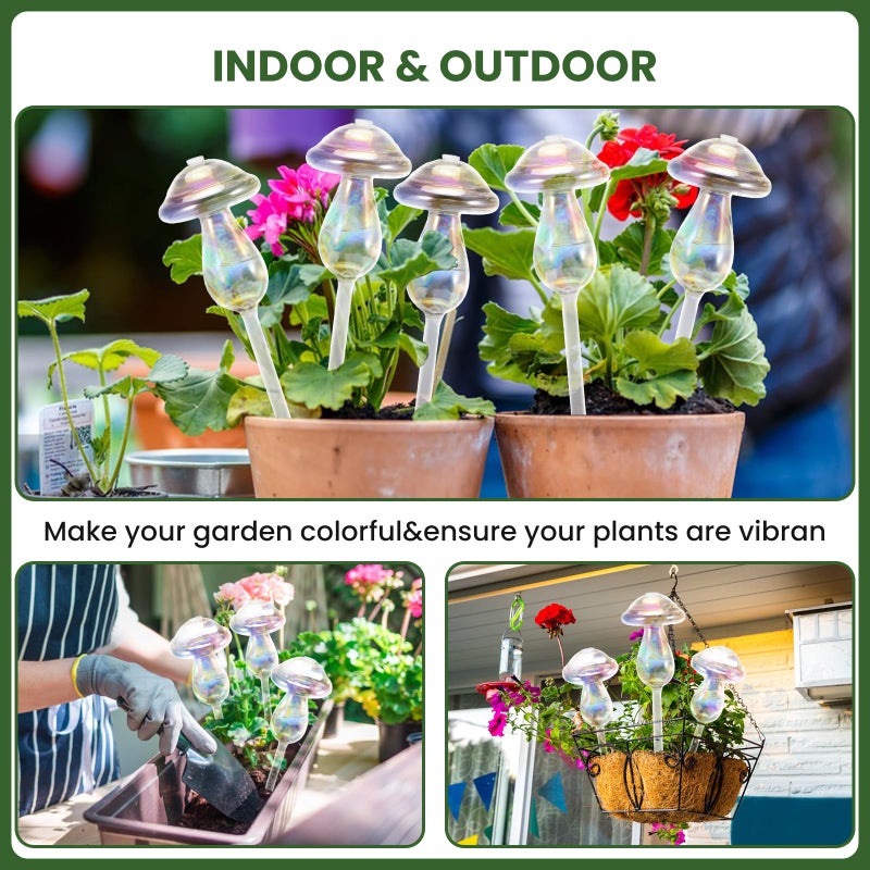 JFLLAJNF Plant Watering Globes-4pcs Self Watering Planter Insert,Plant Watering Devices,Glass Watering Bulbs for Indoor Plants,Mushroom Watering Globes,Top-Fill Watering - Image 4