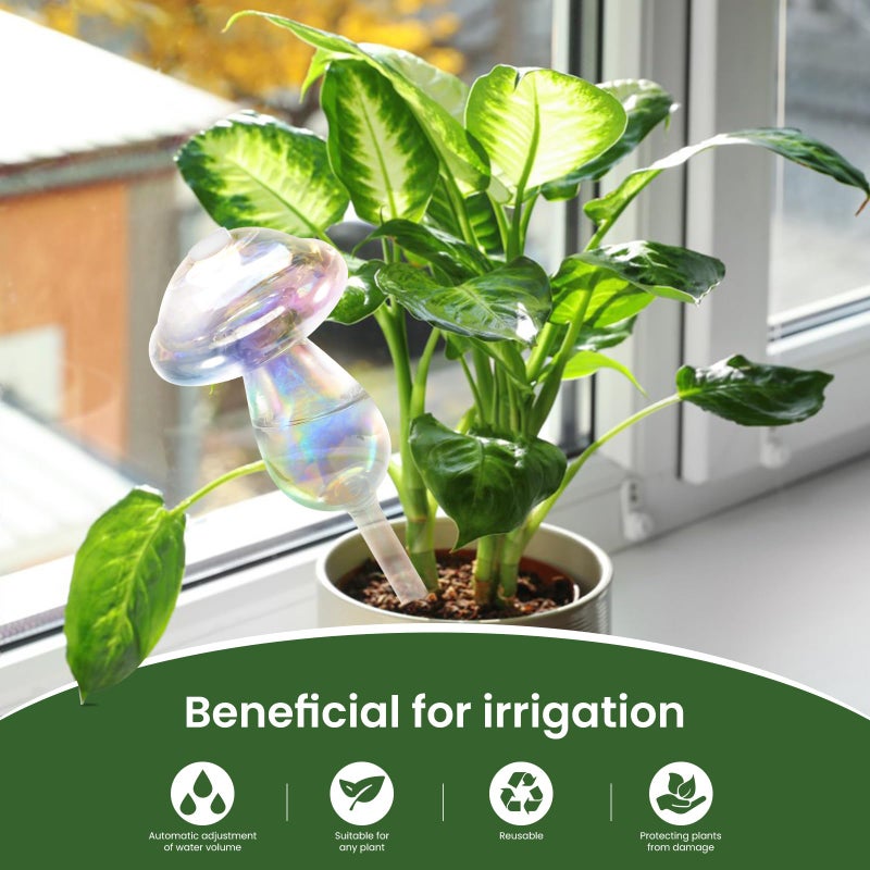 JFLLAJNF Plant Watering Globes-4pcs Self Watering Planter Insert,Plant Watering Devices,Glass Watering Bulbs for Indoor Plants,Mushroom Watering Globes,Top-Fill Watering - Image 2