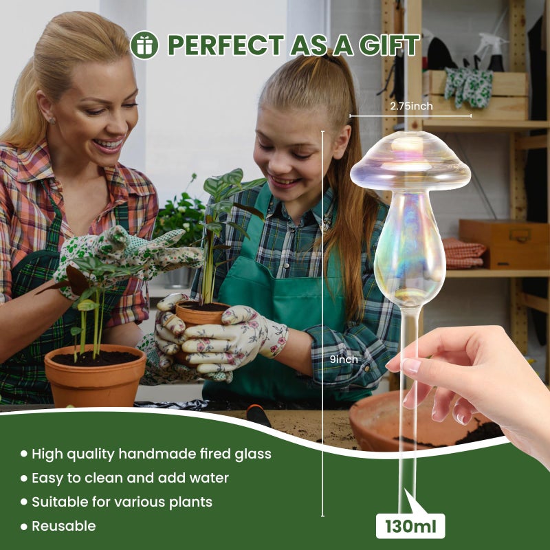 JFLLAJNF Plant Watering Globes-4pcs Self Watering Planter Insert,Plant Watering Devices,Glass Watering Bulbs for Indoor Plants,Mushroom Watering Globes,Top-Fill Watering - Image 5