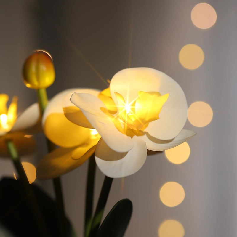 WSYEAR Valentines Day Flower Lamp Gifts for Her Women Wife Artificial Orchid Flower 3 Branches in White Pot  Realistic Fake Butterfly Orchid Bonsai for Bathroom Living Room Decor - Image 5