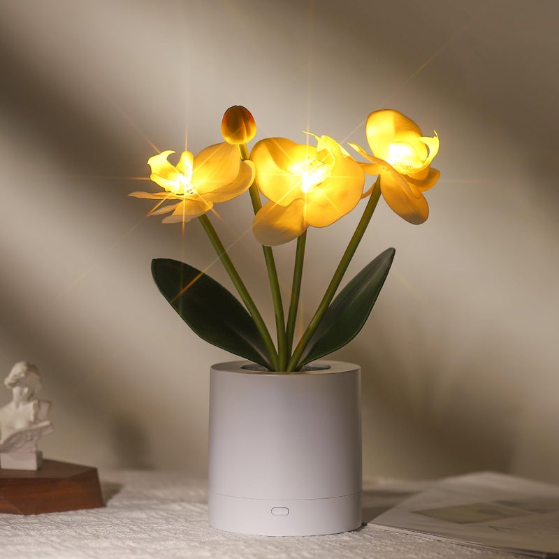 WSYEAR Valentines Day Flower Lamp Gifts for Her Women Wife Artificial Orchid Flower 3 Branches in White Pot  Realistic Fake Butterfly Orchid Bonsai for Bathroom Living Room Decor - Image 2