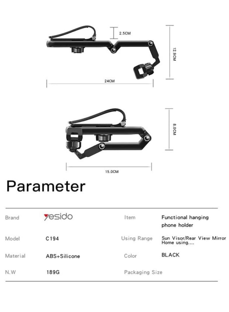 ELTRAZONE C194 Car Phone Mount Sun Visor Phone Holder for Car Universal Clip 360 Degree Adjustable Cell phone Stand Rearview Mirror Cradle. - Image 2