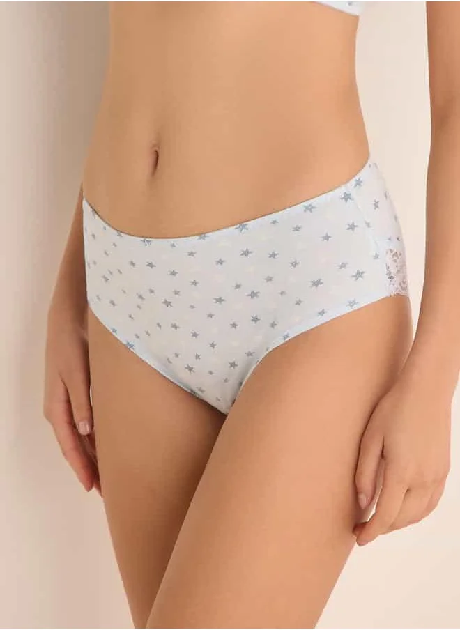 فاف Star Print Lace Detail Bikini Briefs